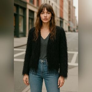 HYFVE Black Eyelash Knit Cardigan Women’s Medium — Soft Fuzzy Statement Layer